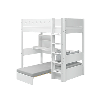 Λευκό κρεβάτι με γραφείο, πολυθρόνα και κάθετη σκάλα Casa