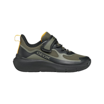 Χακί sneakers με μαύρες λεπτομέρειες και αυτοκόλλητο κλείσιμο