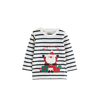 Άσπρη ριγέ μακρυμάνικη μπλούζα με Άγ.Βασίλη