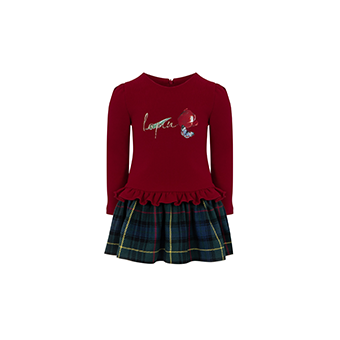 Κόκκινο μακρυμάνικο φόρεμα με καρό φούστα