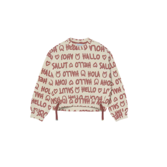 Μπεζ fleece με τύπωμα και κορδόνι 