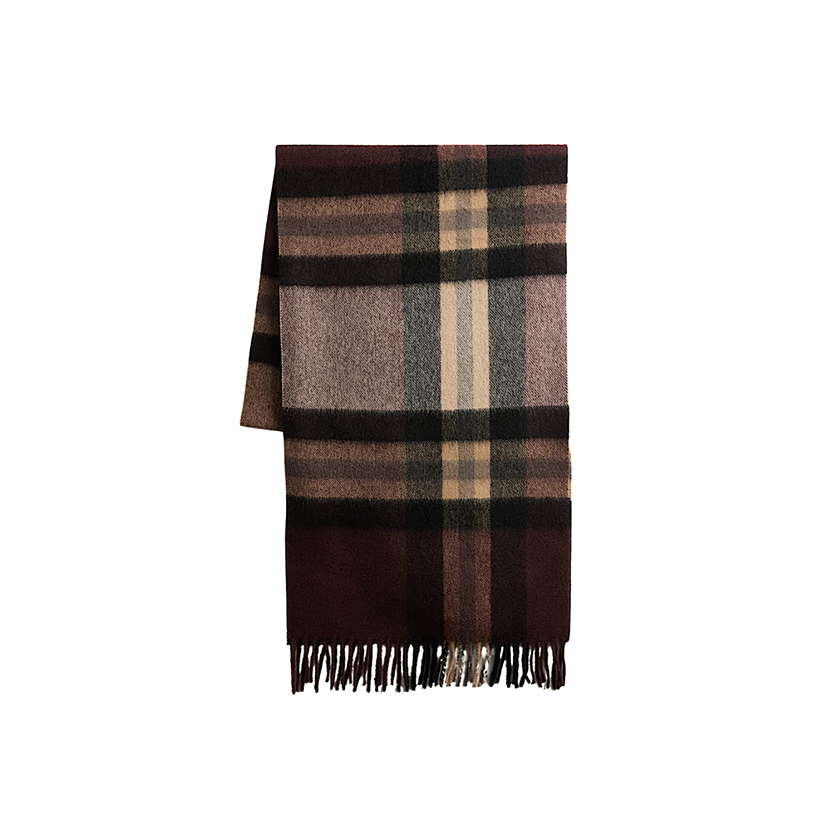 Καφέ καρό μάλλινο κασκόλ