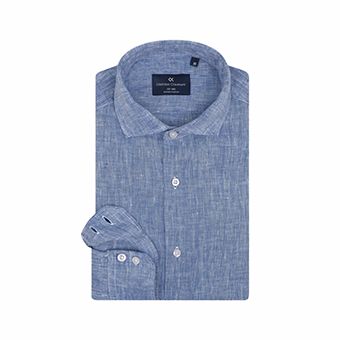 Μπλε λινό slim fit πουκάμισο