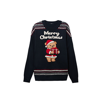 Μαύρο χριστουγεννιάτικο πουλόβερ με στρογγυλή λαιμόκοψη