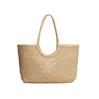 Μπεζ τσάντα tote από Raffia με λογότυπο