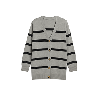 Γκρι πλεκτή μακριά ριγέ ζακέτα