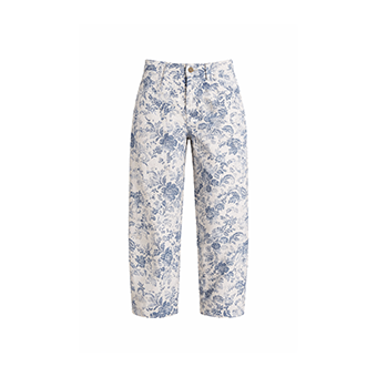 White barrel jean pants with floral print