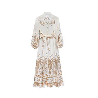 White long dress with gold details, Lace