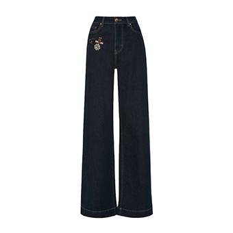 High-waisted jean pants with brooch