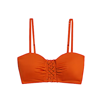Πορτοκαλί μπικίνι τοπ με macramé λεπτομέρειες