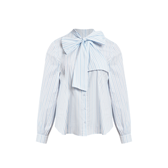 White striped poplin shirt with neck tie detail