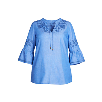 Μπλε μπλούζα με jean όψη και κεντητή μπορντούρα