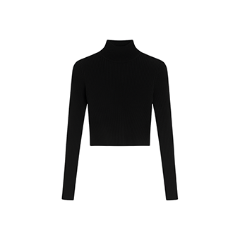 Μαύρο πλεκτό ριμπ μακρυμάνικο crop-top