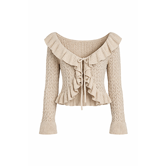 Beige knitted cardigan with ruffles