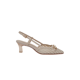 Ivory slingback leather heels with straw, Tamaris