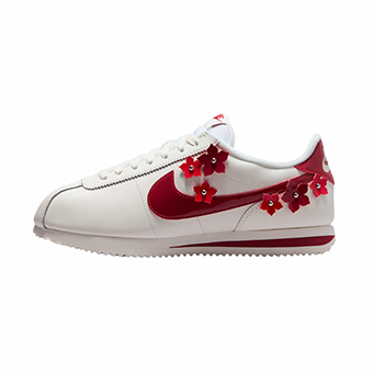 Λευκά Cortez sneakers με κόκκινα λουλούδια 