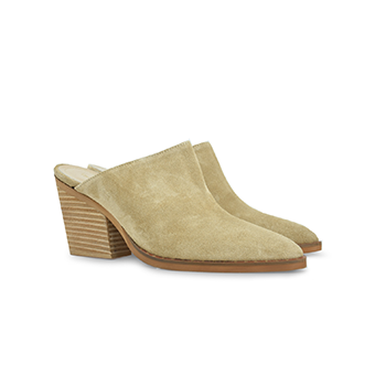 Μπεζ suede mules με κλειστή μύτη και ξύλινο τακούνι